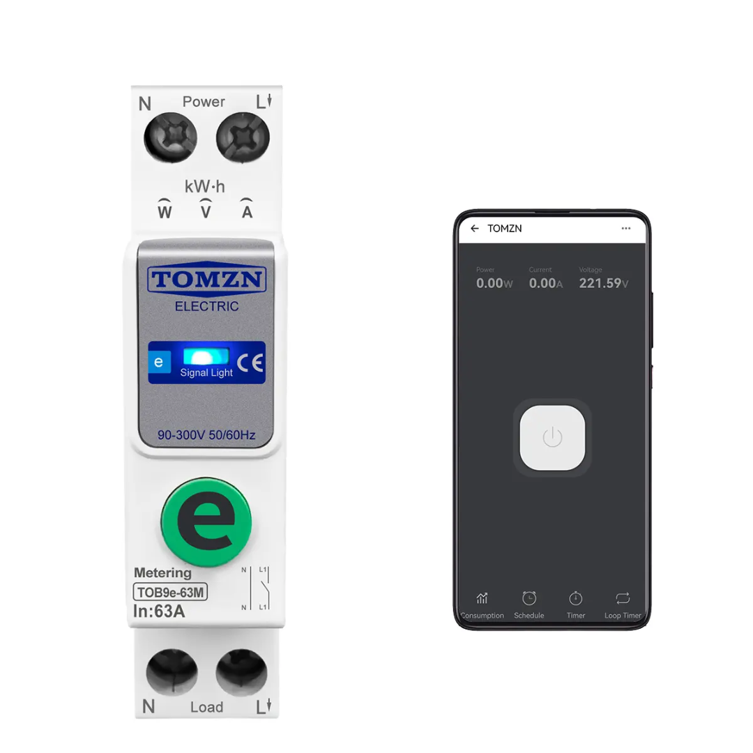 TUYA Smartlife 63A TOMZN 1P+N WIFI Smart Switch Energy Meter Kwh Metering Monitoring Circuit Breaker Timer Relay MCB