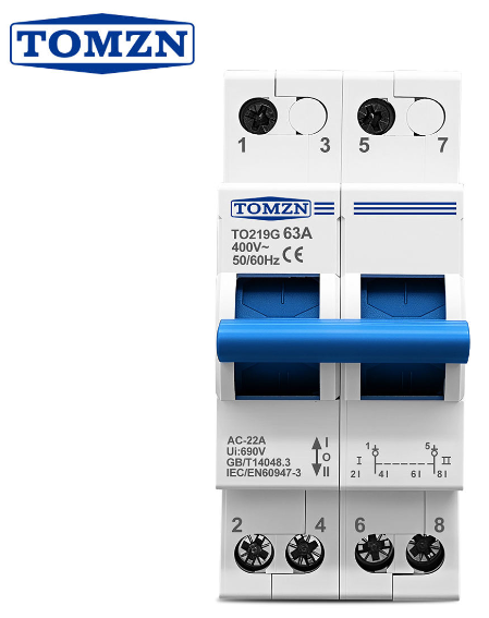 TOMZN TO219G Blue MTS 2P 400V~ AC 63A 50/60Hz Dual Power Manual Transfer Isolating Switch Interlock Generator City Power PV